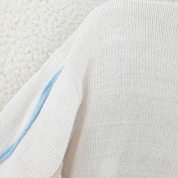 Vtg Silk Focus Cardigan Wmn M Sweater White Button Up Pastel Knit Embellishments - Picture 13 of 14